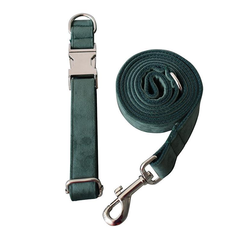 Desmond Collection Emerald Velvet Collar And Leash Set-5