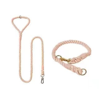 Prescott Collection Coral Rope Leash and Collar Set-0